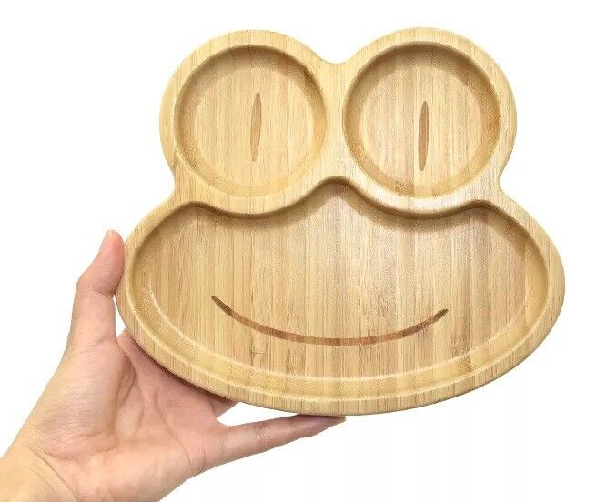 Bamboo Kids Children Baby Plate Bowl & Silicon Suction Cap Base & Spoon - Frog 4