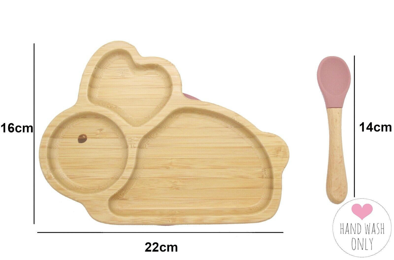 Bamboo Kids Children Baby Plate Bowl & Silicon Suction Cap Base & Spoon - Rabbit 3