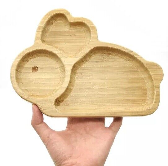 Bamboo Kids Children Baby Plate Bowl & Silicon Suction Cap Base & Spoon - Rabbit 4
