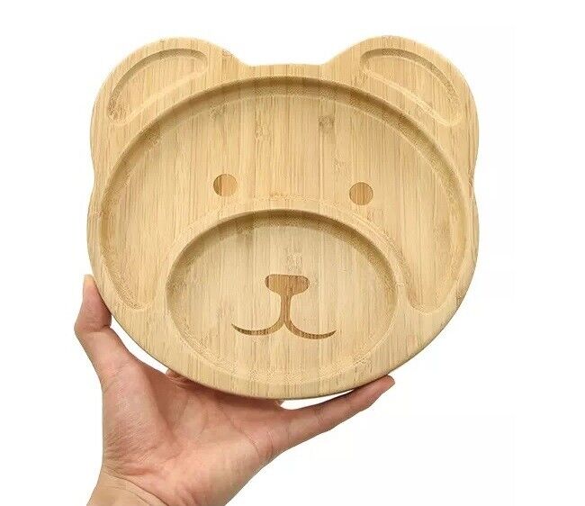 Bamboo Kid Child Baby Plate Bowl & Silicon Suction Cap Base & Spoon - Teddy Bear 4