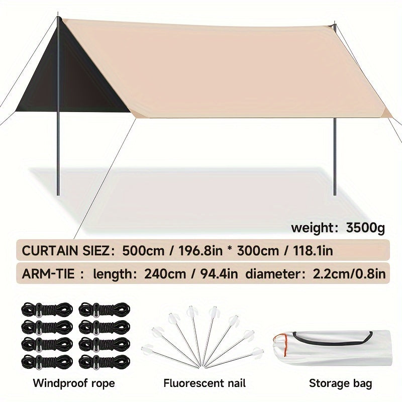 Outdoor camping square sky curtain, black glue sky curtain, sun and rain protection 500*300cm 5