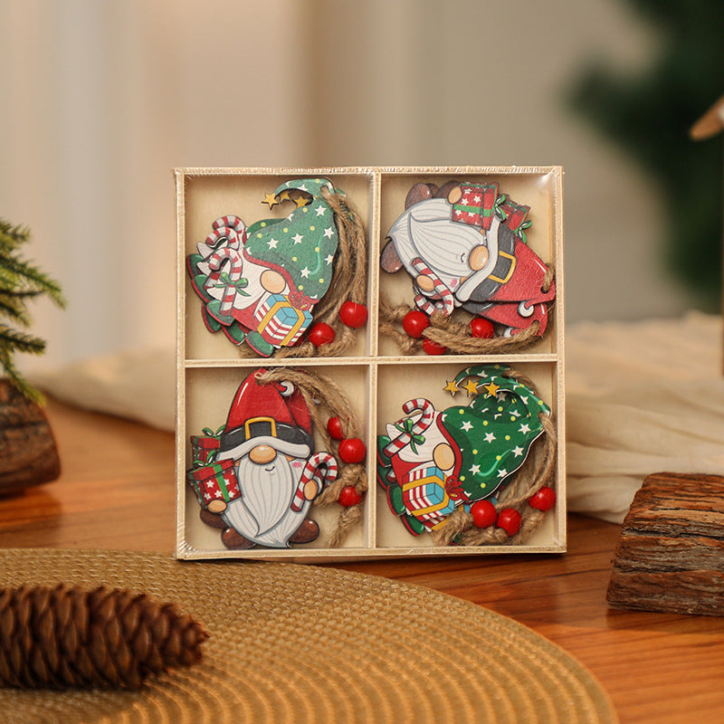 3 boxe style a set New Christmas Decorations, Small Wooden Pendants, Christmas Tree Decorations, 12 Wooden Box Packaging Pendants 3