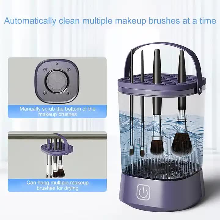 Electric Makeup Brush Cleaner with USB Rechargeable Design - Fast, Convenient Cleaning for All Brush Sizes(Purple) 4