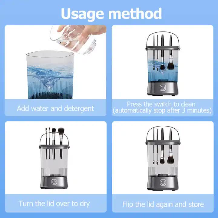 Electric Makeup Brush Cleaner with USB Rechargeable Design - Fast, Convenient Cleaning for All Brush Sizes(Black) 3