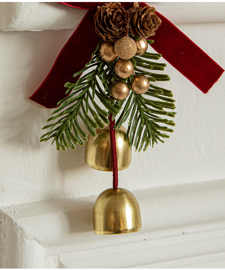 Christmas Hanging Ornament with Pinecones, Bells, and Velvet Bow - 14x10cm Festive Decoration(3 PCS) 3