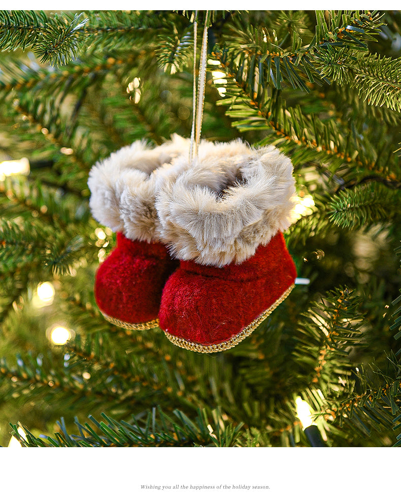 Knitted Christmas Boot Ornaments with Faux Fur Trim - Set of 3 Hanging Decorations 4