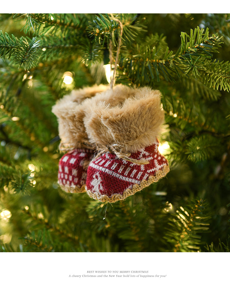 Knitted Christmas Boot Ornaments with Faux Fur Trim - Set of 3 Hanging Decorations 5