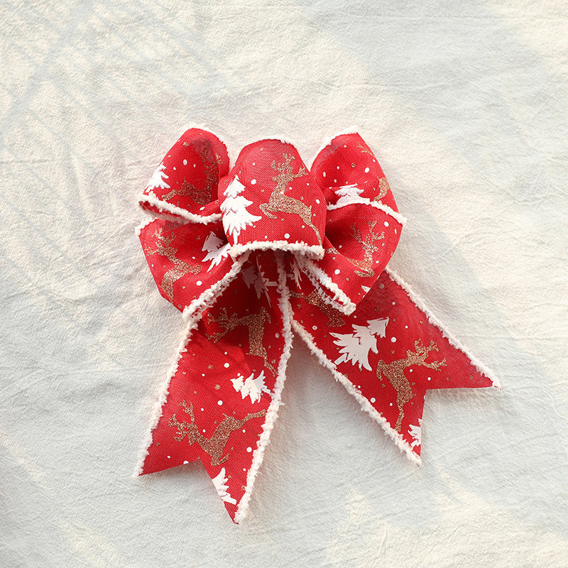 Christmas-Themed Decorative Wired Ribbon Burlap– Reindeer and Tree Print Rolled Fabric Set ,Diameter 6.8 cm, length 2 cm (two set, 6 pieces in total) 4