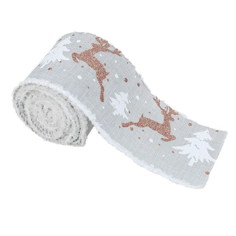 Christmas-Themed Decorative Wired Ribbon Burlap– Reindeer and Tree Print Rolled Fabric Set ,Diameter 6.8 cm, length 2 cm (two set, 6 pieces in total) 5