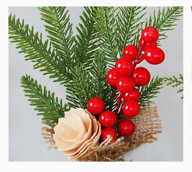 Mini Christmas Pine Tree Decoration - 10.24 Inches Tall with Red Berries and Burlap Base  (4 trees) 3
