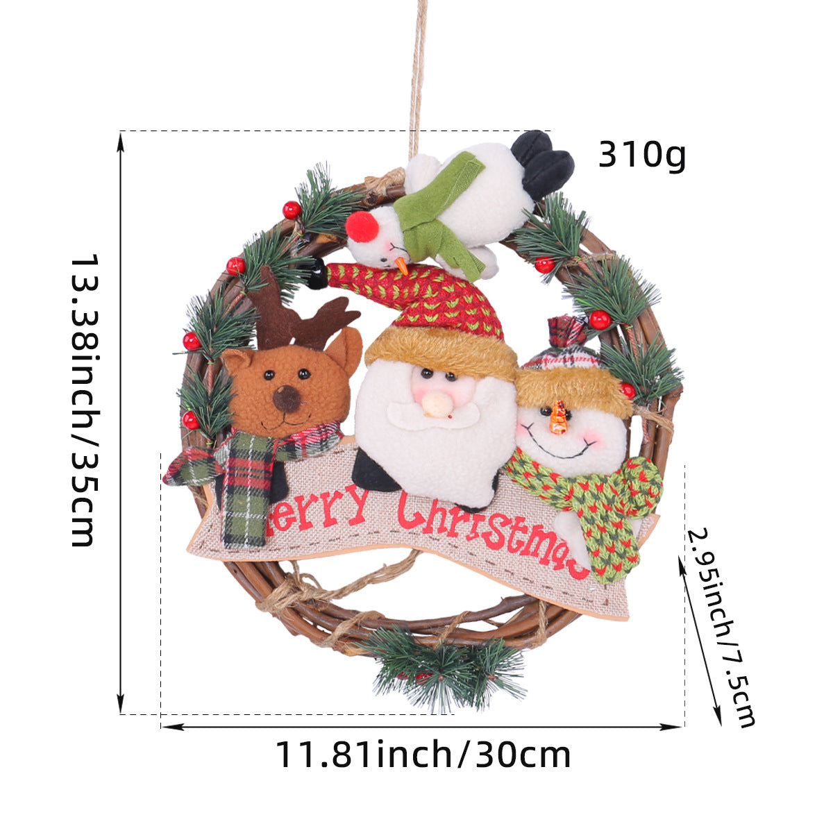 Rustic Christmas Wreath with Santa, Reindeer, and Snowman - Holiday Door Decoration 4