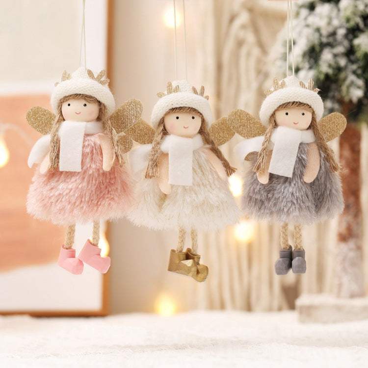 Winter Angel Ornament with Gold Glitter Wings and White Scarf - Christmas Tree Hanging Decoration 15*9 cm Pink colour (5 pieces) 4