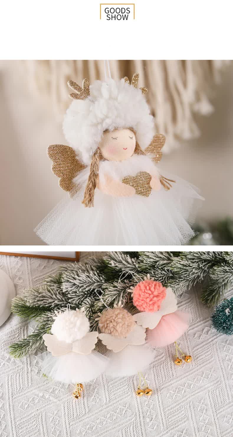 Gold and White Angel Ornament with Bells and Glitter Wings - Christmas Hanging Decoration 16*10*5cm  White colour (5 pieces) 3