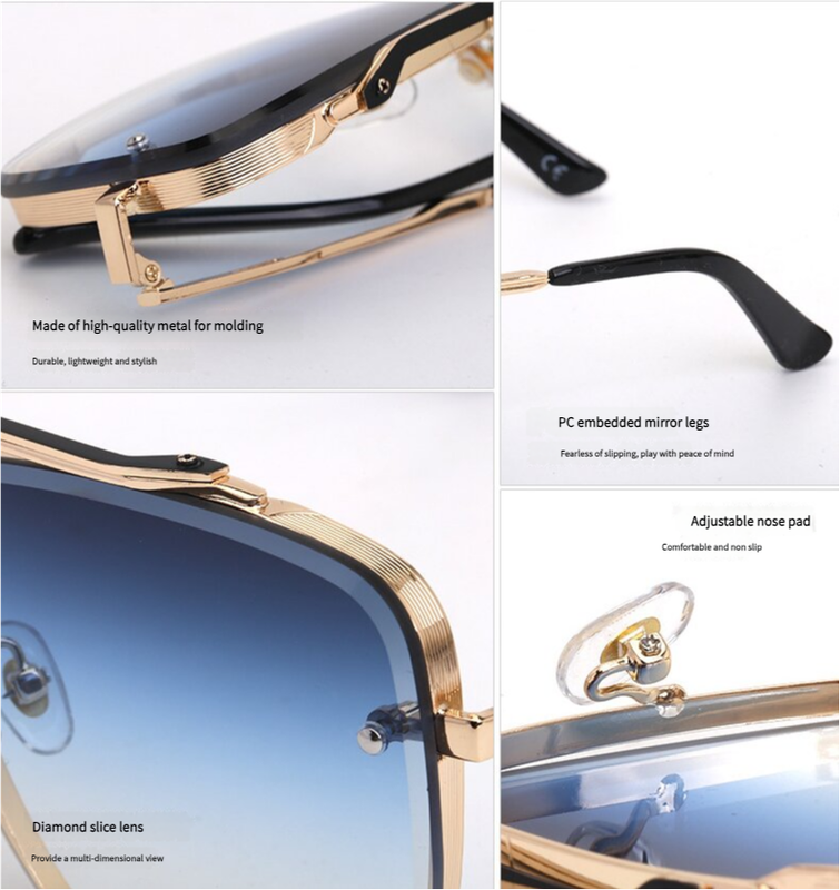 Black Grey Square Sunglasses,Fashionable Men's Metal, UV400 Gradient Lenses for Timeless Style 3