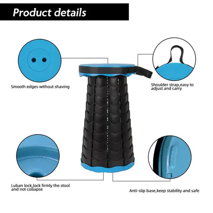 Portable Collapsible Telescopic Stool - Foldable, Lightweight, Adjustable, and Compact Camping Chair (Blue-Black) 3