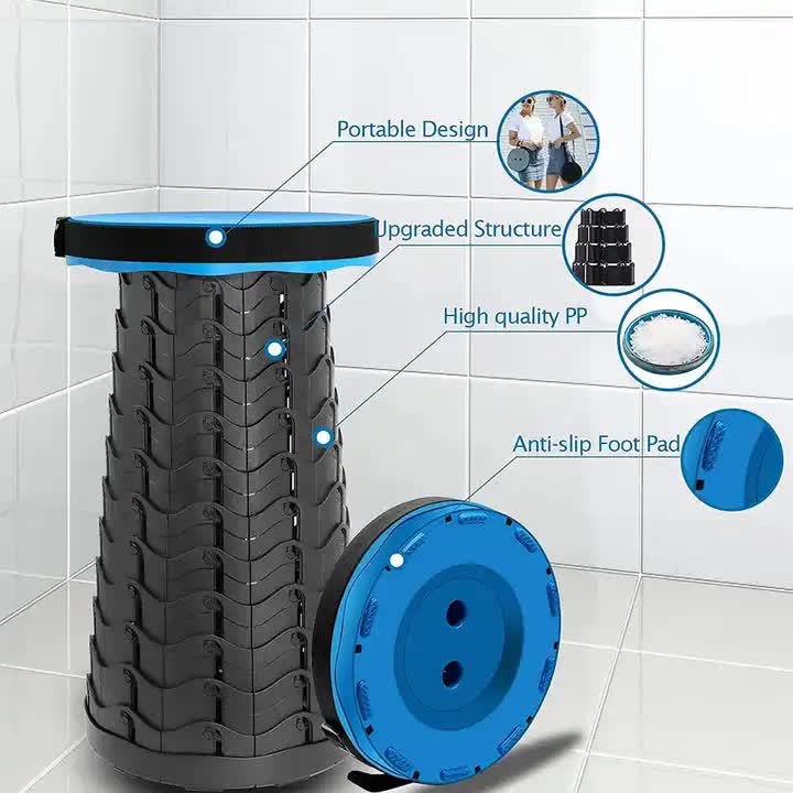 Portable Collapsible Telescopic Stool - Foldable, Lightweight, Adjustable, and Compact Camping Chair (Blue-Black) 4