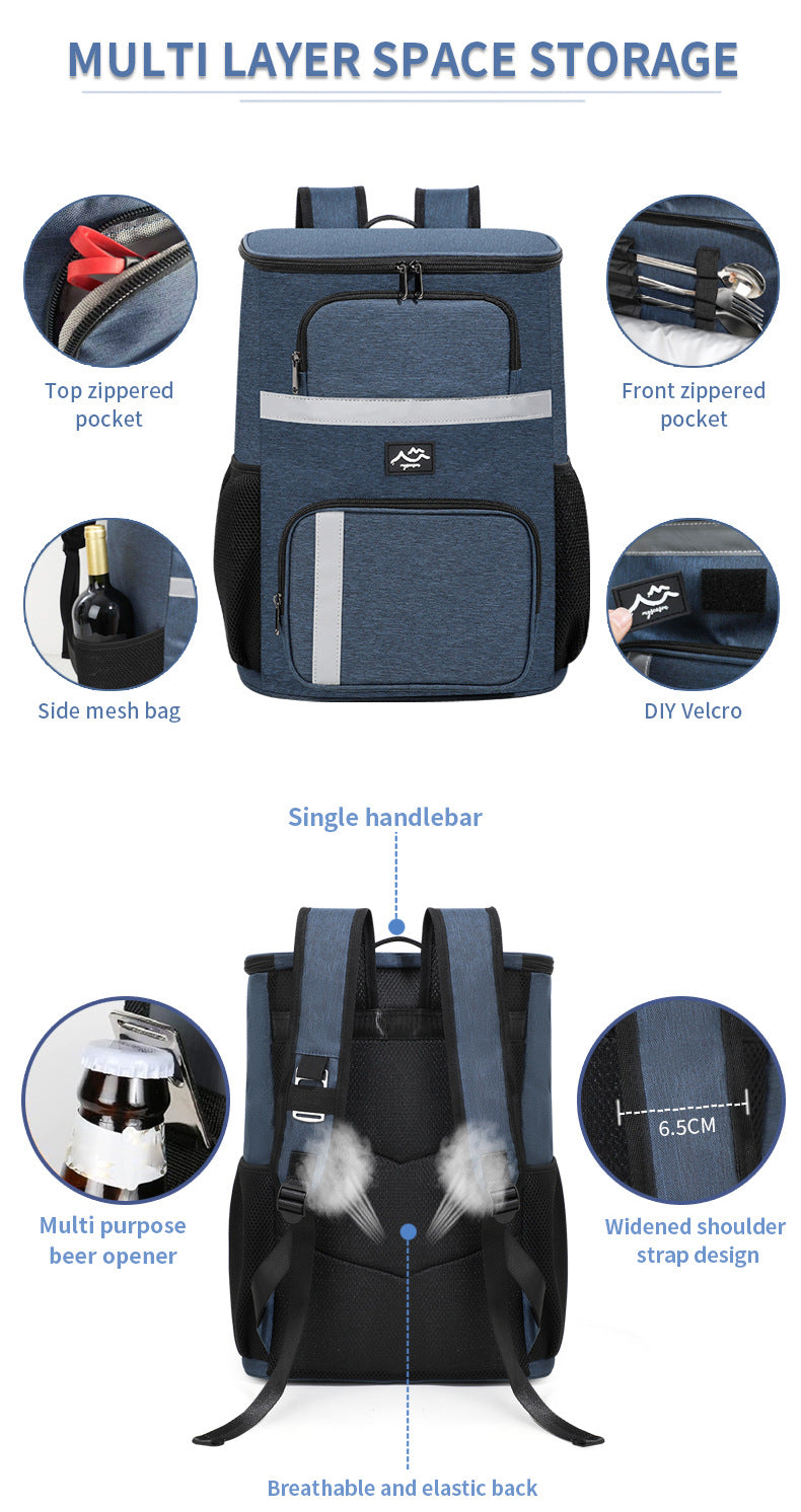Insulated Cooler Backpack - Portable Outdoor Picnic and Beverage Bag with Bottle Opener (Gray) 5