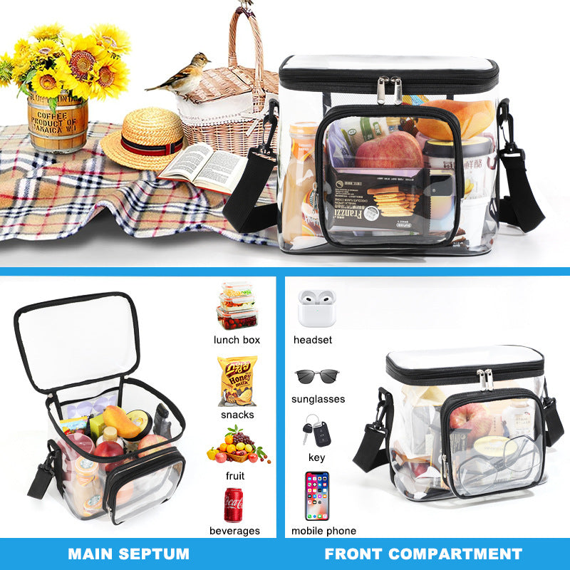 Clear PVC Shoulder Bag - Transparent Travel and Stadium-Approved Tote with Zipper(Black) 3