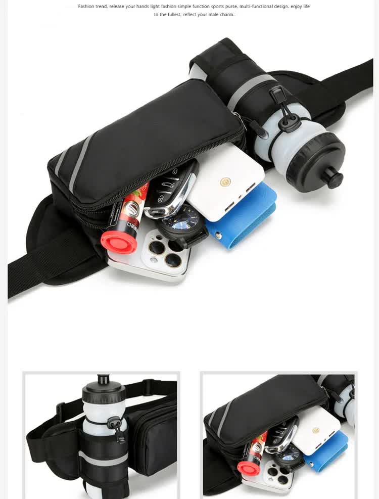 Water-Resistant Running Waist Pack with Bottle Holder - Adjustable Fitness Belt for Men 4