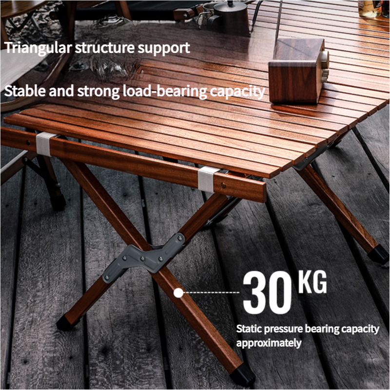 Portable Solid Wood Folding Camping Table - Sapele Roll-Up Picnic and BBQ Dining Table 120*60*43.5cm 3