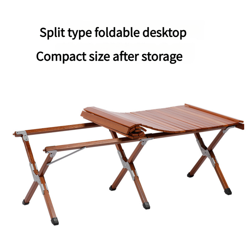 Portable Solid Wood Folding Camping Table - Sapele Roll-Up Picnic and BBQ Dining Table 120*60*43.5cm 5