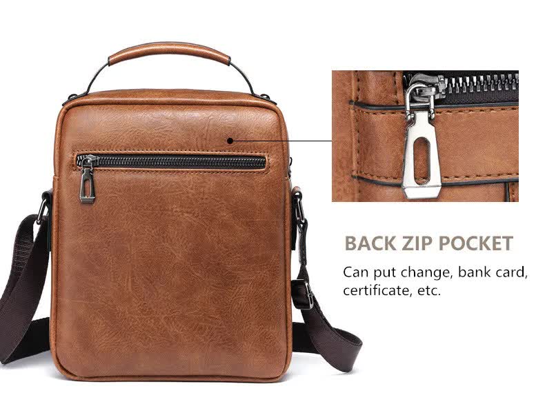 Men's Vintage Leather Shoulder Bag - Multi-Compartment Crossbody Messenger Bag 22cm(L)*8cm(W)*26cm(H)(Black) 3