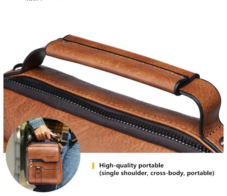 Men's Vintage Leather Shoulder Bag - Multi-Compartment Crossbody Messenger Bag 22cm(L)*8cm(W)*26cm(H)(Light brown) 4
