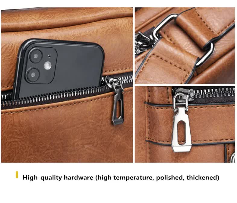 Men's Vintage Leather Shoulder Bag - Multi-Compartment Crossbody Messenger Bag 22cm(L)*8cm(W)*26cm(H)(Light brown) 5