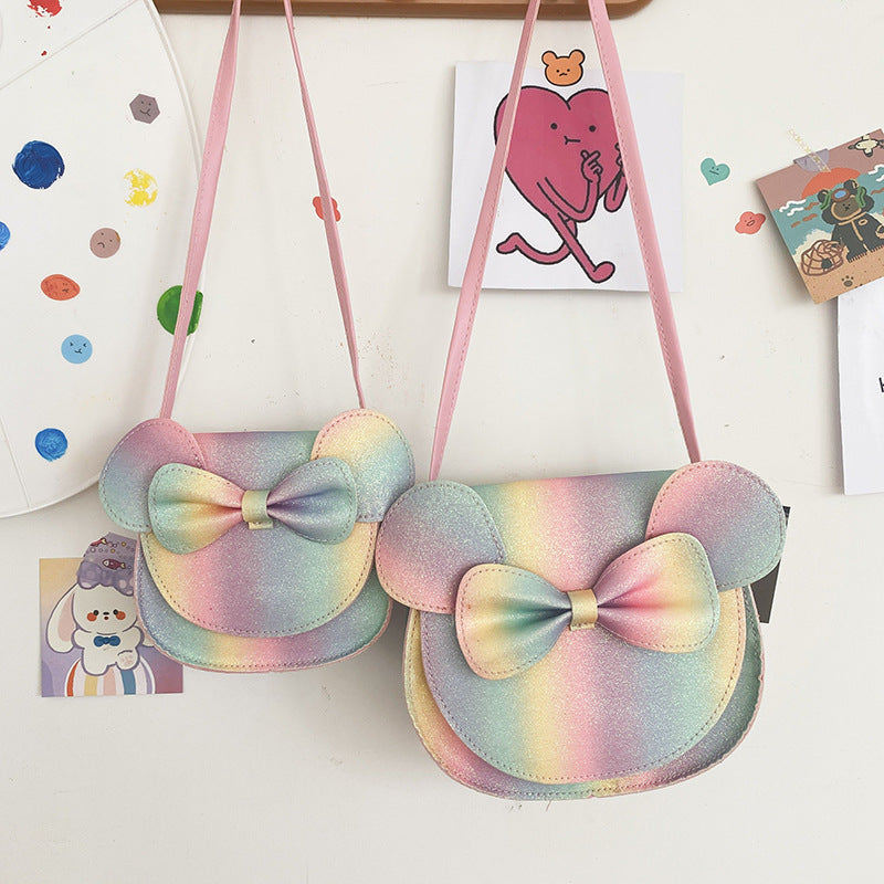 Adorable Bow Bear Crossbody Bag for Kids - rainbow-colored Small Shoulder Bag 13*13*5cm 3