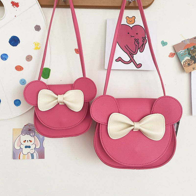 Adorable Bow Bear Crossbody Bag for Kids - Rose Red Small Shoulder Bag 13*13*5cm 3
