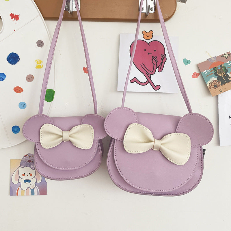 Adorable Bow Bear Crossbody Bag for Kids - Purple Small Shoulder Bag 13*13*5cm 3