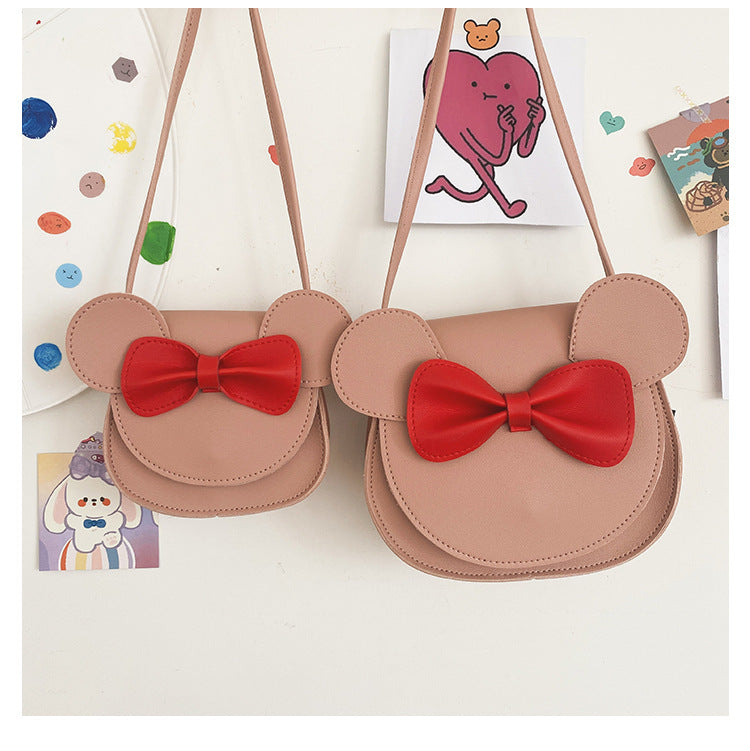 Adorable Bow Bear Crossbody Bag for Kids - khaki Small Shoulder Bag 13*13*5cm 3