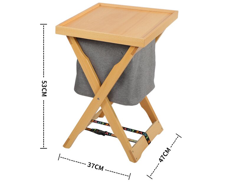 Foldable Wooden Laundry Hamper with Removable Tray and Storage Bag - Natural Wood Finish - Wood Colour 4