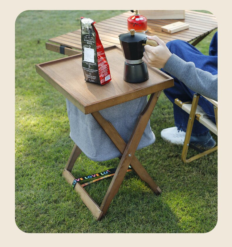 Foldable Wooden Laundry Cart with Detachable Fabric Storage Bag – Walnut Color 45x37x53cm 4