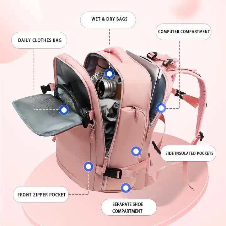 Multi-Compartment Travel Backpack with Shoe Storage and Wet-Dry Separation (Beige)31cm(L)*17cm(W)*42cm(H)