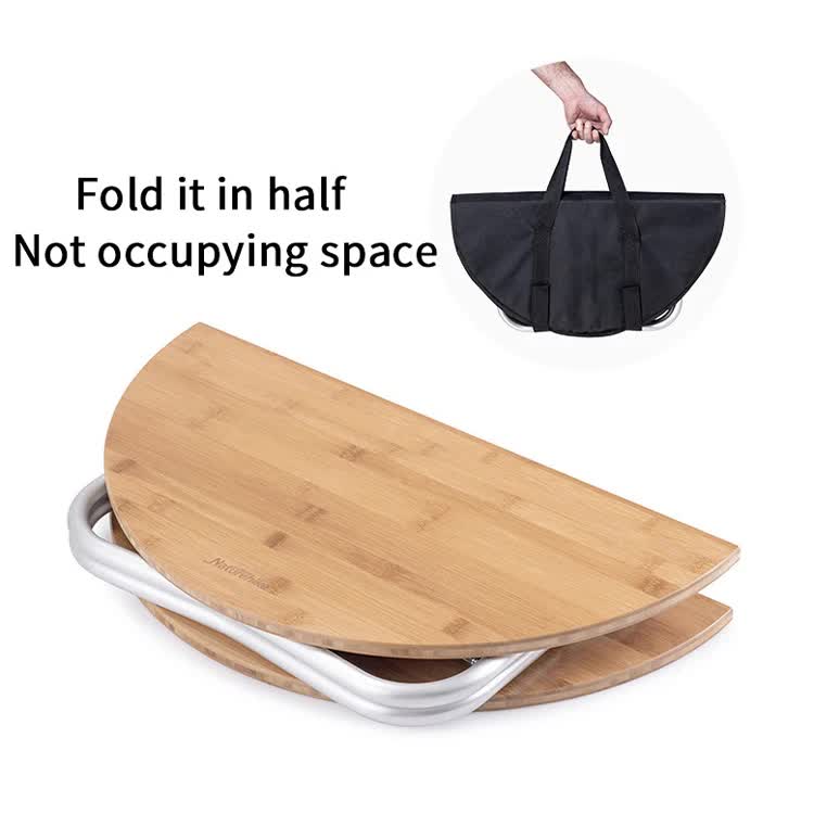 Portable Bamboo Folding Camping Table - Lightweight Round Table with Aluminum Alloy Frame for Outdoor Activities 60*60*27cm 3