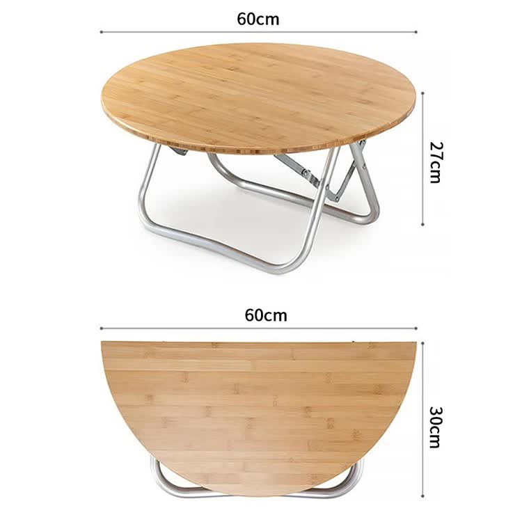 Portable Bamboo Folding Camping Table - Lightweight Round Table with Aluminum Alloy Frame for Outdoor Activities 60*60*27cm 5