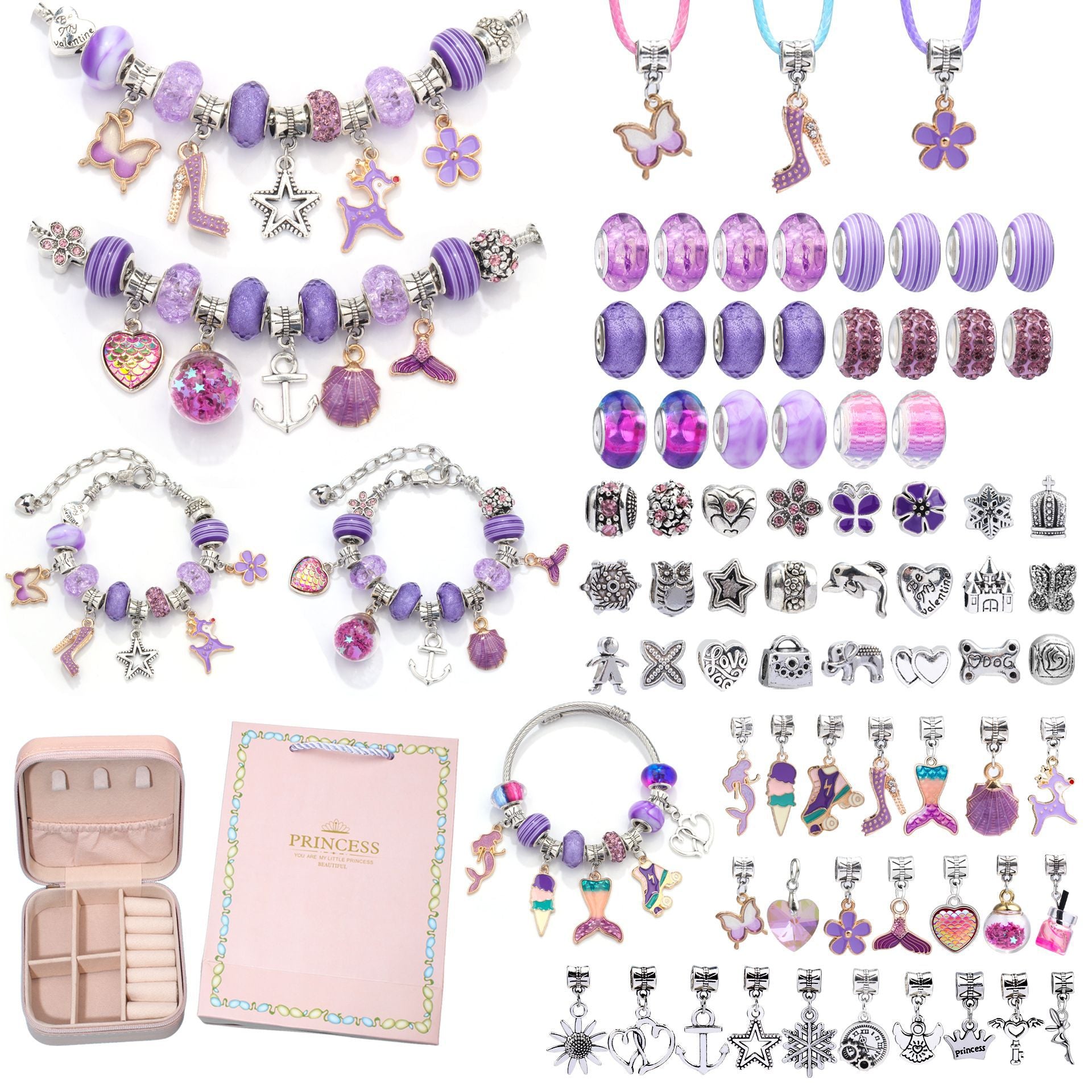 DIY Charm Bracelet Making Kit - Colorful Beads and Charms Set with Storage Box(76PCS) 1