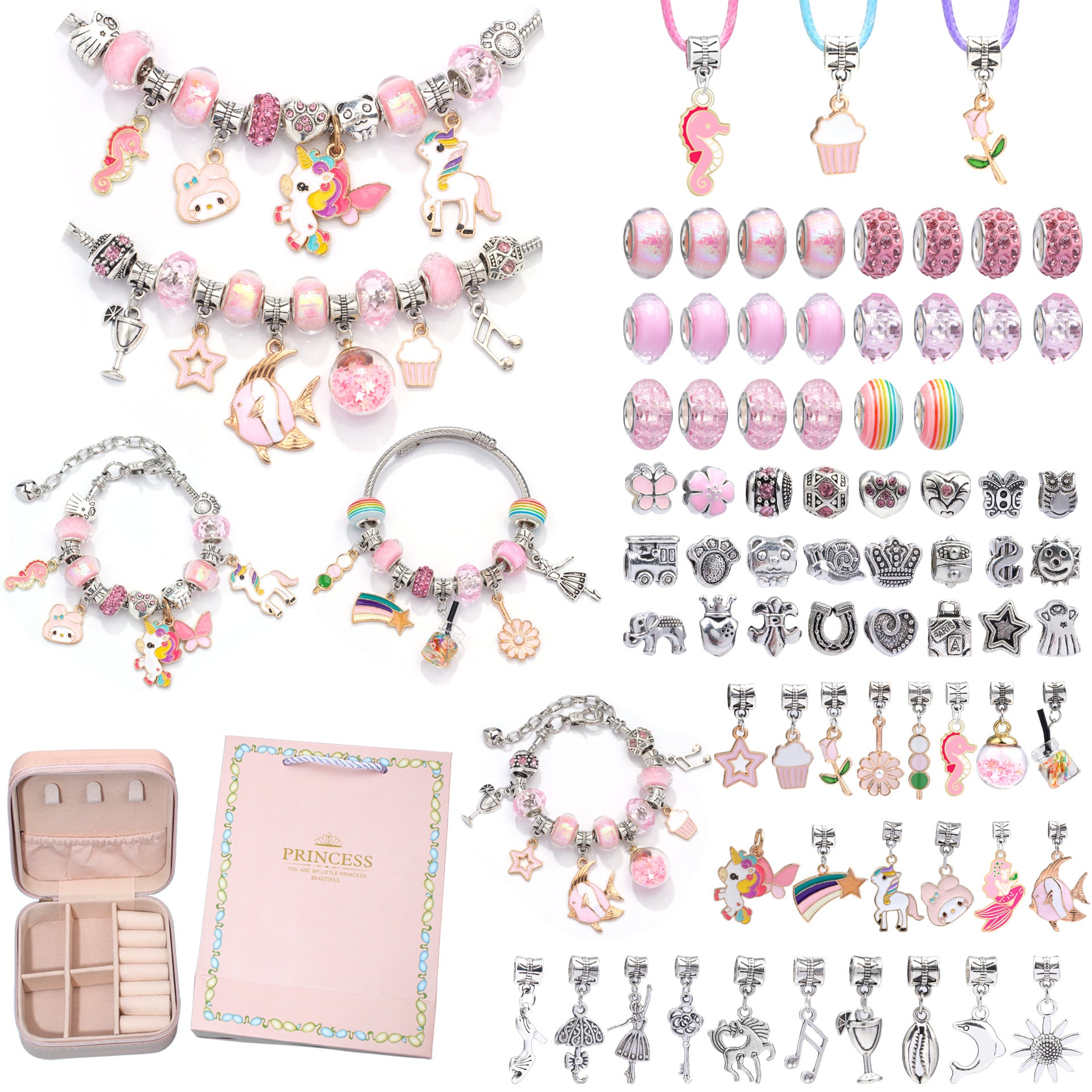DIY Charm Bracelet Making Kit - Colorful Beads and Charms Set with Storage Box(76PCS) 1