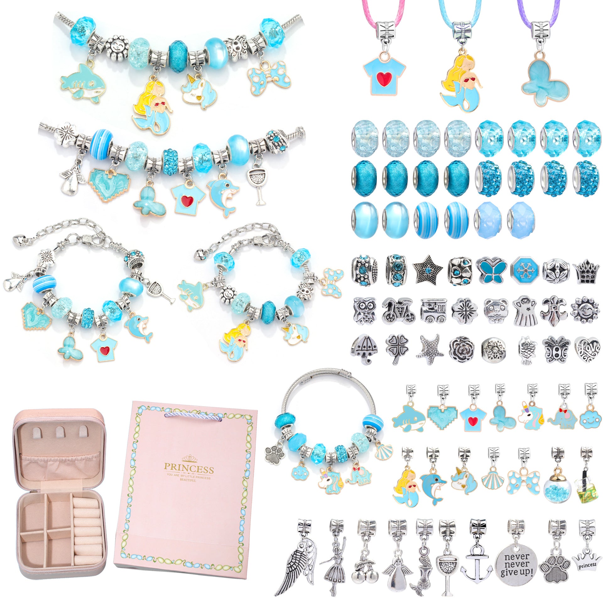 DIY Charm Bracelet Making Kit - Colorful Beads and Charms Set with Storage Box(76PCS) 1