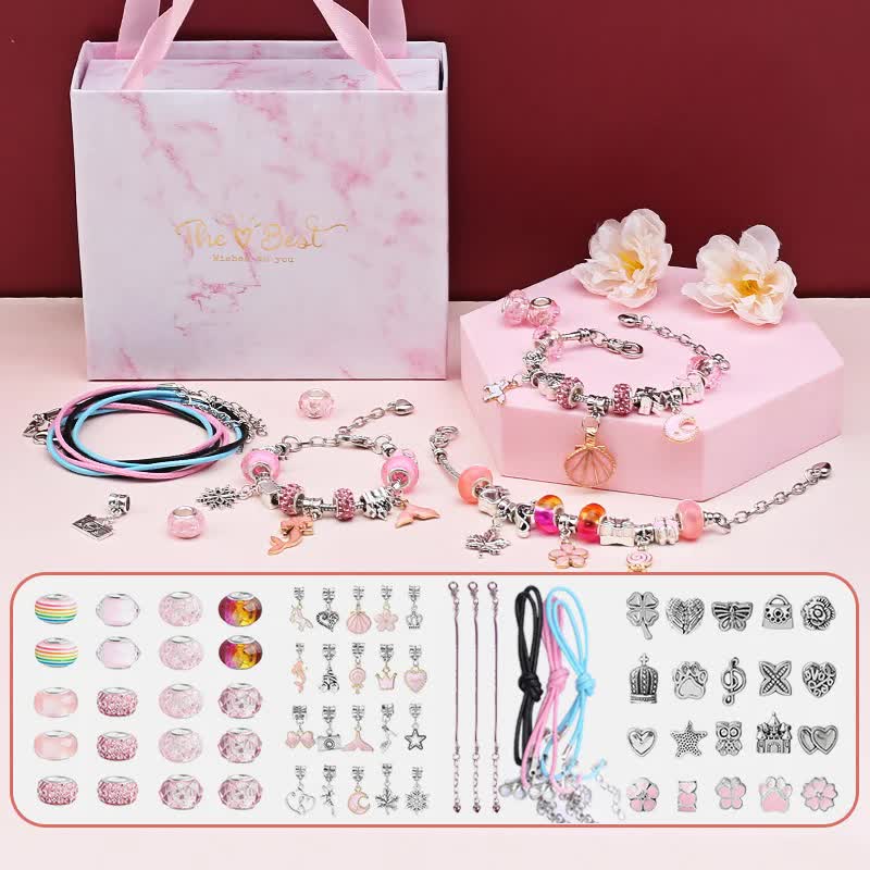 DIY Charm Bracelet and Necklace Making Kit - Luxury Gift Set with Drawer Box (66PCS) 1