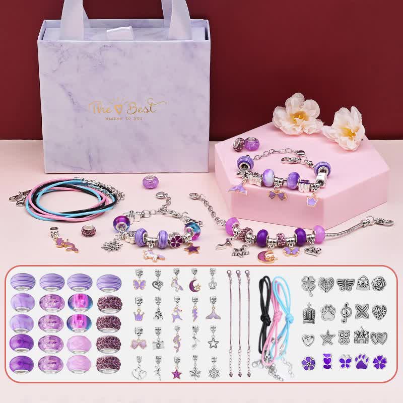 DIY Charm Bracelet and Necklace Making Kit - Luxury Gift Set with Drawer Box (66PCS) 1