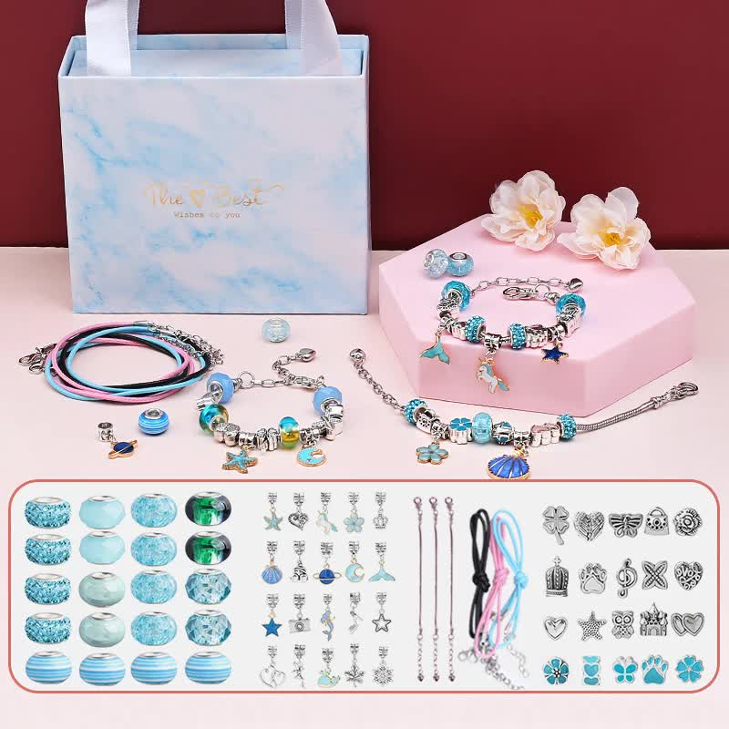 DIY Charm Bracelet and Necklace Making Kit - Luxury Gift Set with Drawer Box (66PCS) 1