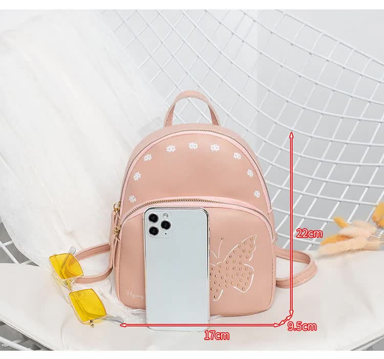 Mini Faux Leather Backpack with Butterfly Design -Light Green Cute Backpack for Girls 3