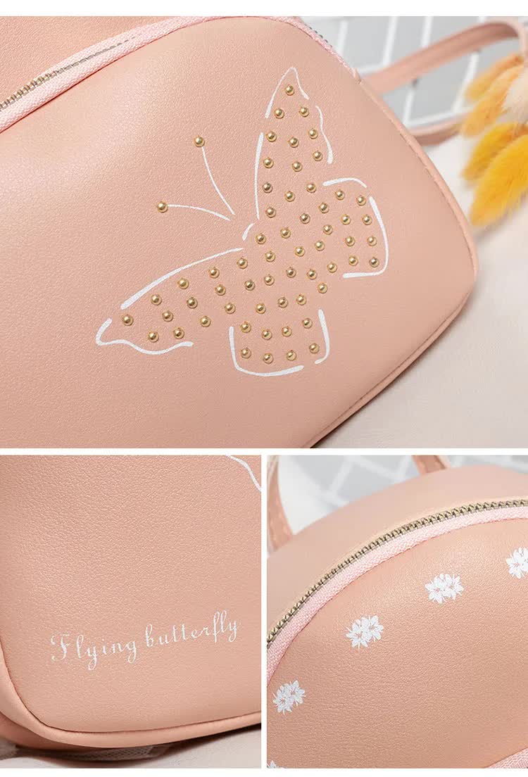 Mini Faux Leather Backpack with Butterfly Design -Light Green Cute Backpack for Girls 4