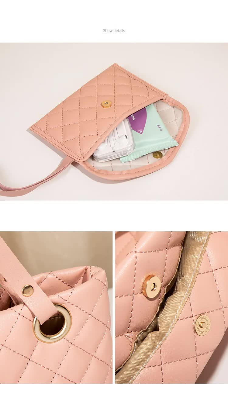 Elegant Quilted Tote Bag with Matching Clutch in Apricot 4