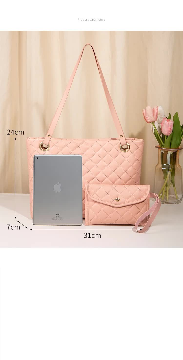 Elegant Quilted Tote Bag with Matching Clutch in White 4