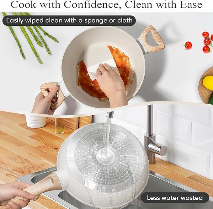 YEJ 12-Piece Non-Stick Complete Cookware Set | Pots, Pans & Utensils  (White) 5