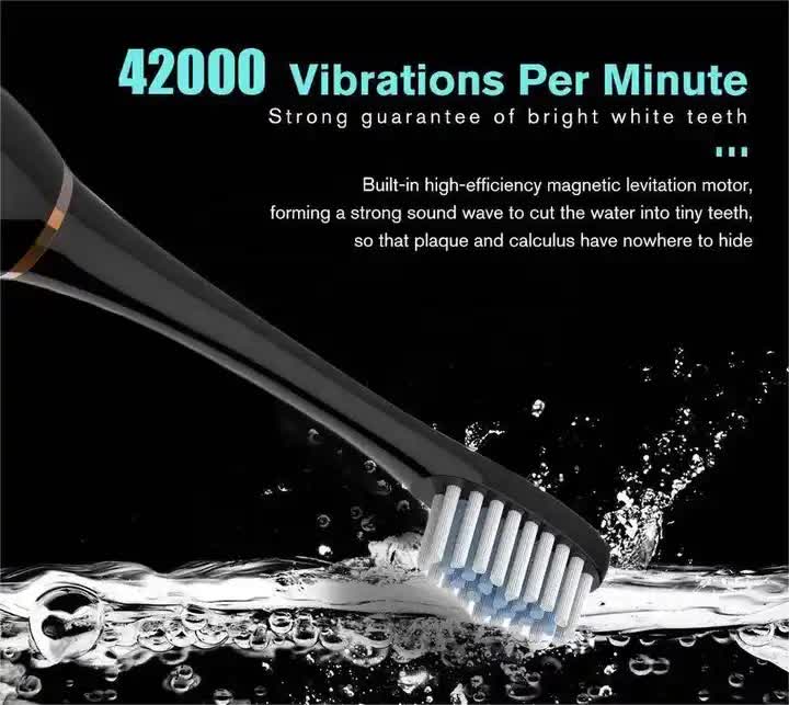 X-3 Sonic Electric Toothbrush, 4 Replacement Brush Heads, and USB Charging Cable - Sleek Black Design 3