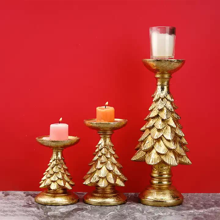 Gold Christmas Tree Candle Holder - Elegant Resin Pillar Stand, 15.5cm Festive Decoration 4
